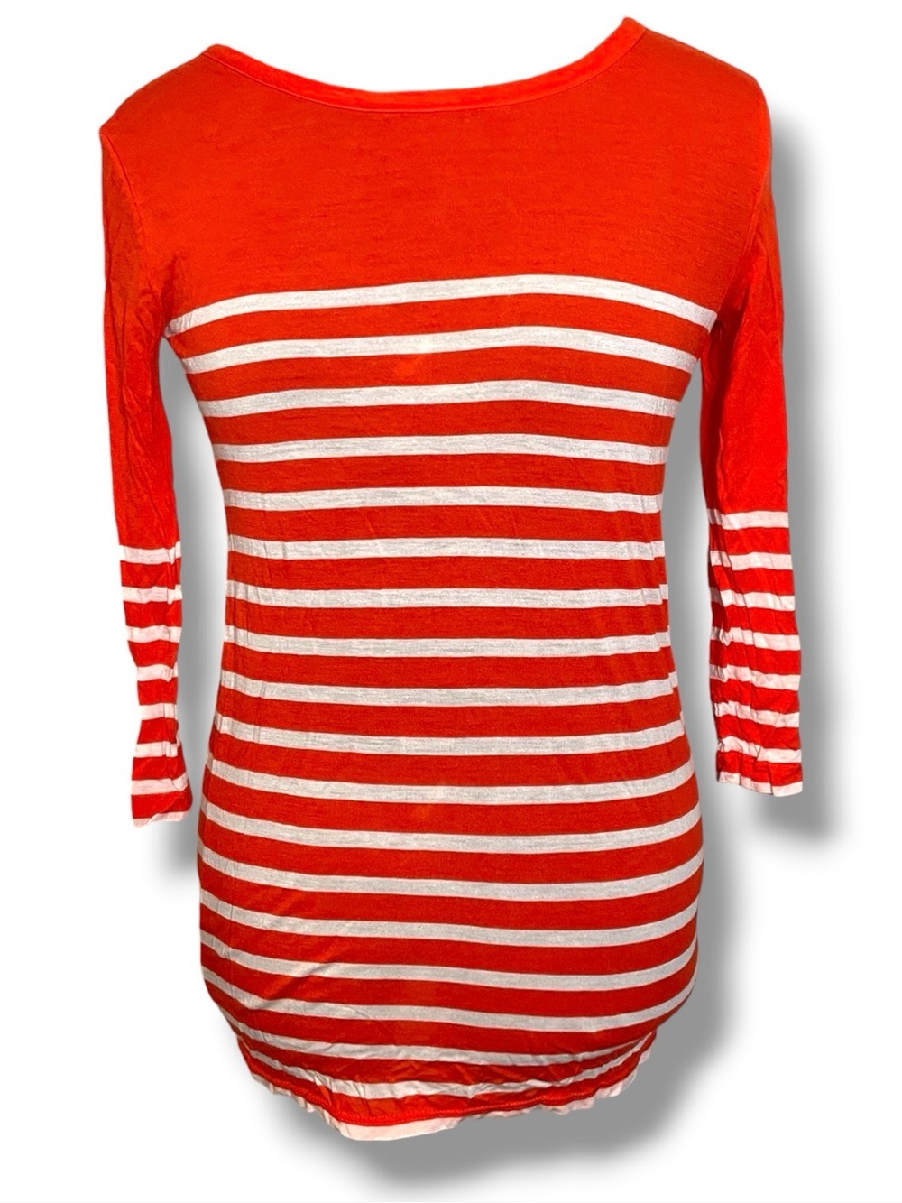 J. Crew Orange and White Striped Boatneck Long Sleeve Tee